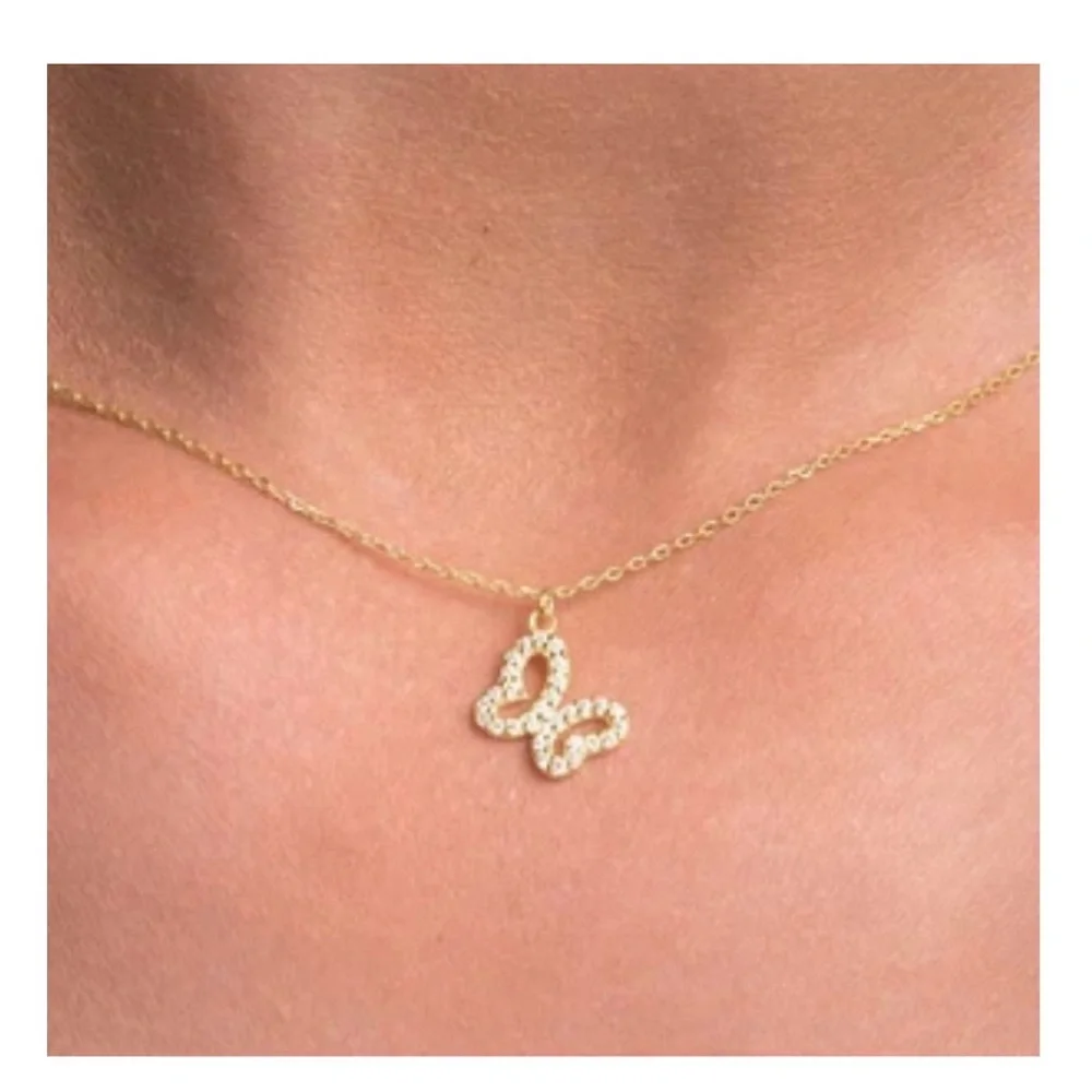 White Gold and Diamond Butterfly Pendant Necklace - Picture 6 of 7